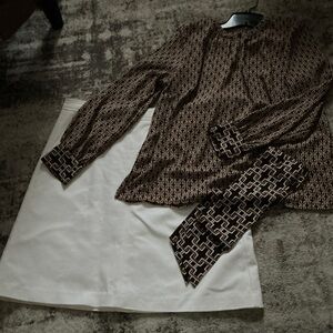 Liz Claiborne Geometric Blouse and White Skirt Ensemble